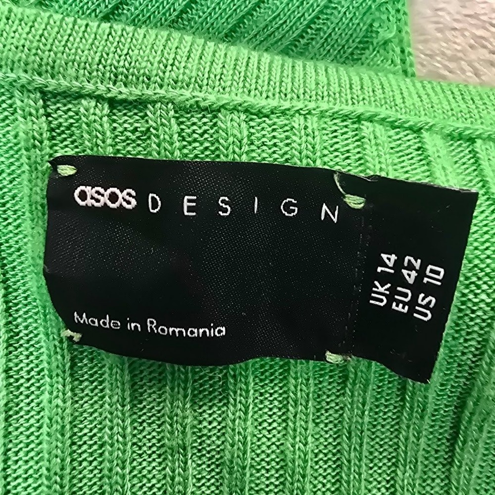 ASOS DESIGN Ribbed Knit Tank Top Bright Green Sleeveless Crew Neck US 10